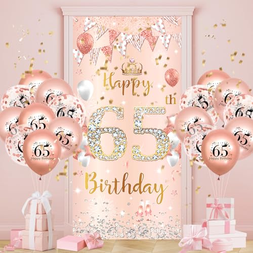 65.Geburtstagsdeko Frauen,Roségold 65.Banner mit Luftballons,65.Geburtstag Dekoration für 65 Jahre Frauen 65th Happy Birthday Geburtstags Hintergrund Türbanner 65.Ballon Jubiläum Geburtstag Party Deko 65.Geburtstagsdeko Frauen,Roségold 65.Banner mit Luftballons,65.Geburtstag Dekoration für 65 Jahre Frauen 65th Happy Birthday Geburtstags Hintergrund Türbanner 65.Ballon Jubiläum Geburtstag Party Deko von Ruarruly