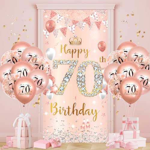 70.Geburtstagsdeko Frauen, Roségold Gold 70 Banner mit Luftballons, 70.Geburtstag Dekoration für 70 Jahre 70th Birthday Geburtstags Hintergrund Türbanner 70. Ballon Jubiläum Geburtstag Party Deko 70.Geburtstagsdeko Frauen, Roségold Gold 70 Banner mit Luftballons, 70.Geburtstag Dekoration für 70 Jahre 70th Birthday Geburtstags Hintergrund Türbanner 70. Ballon Jubiläum Geburtstag Party Deko von Ruarruly