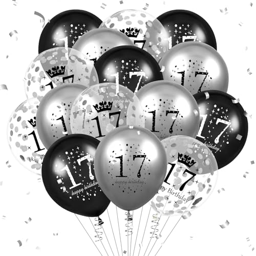 Luftballon 17. Geburtstag Deko 15 Stück Schwarz Silber Ballons - 17 Jahre Geburtstagsdeko Birthday Deko Latex Konfetti Ballon für Jungen Mädchen Kinder 17. Jubiläum Party Dekoration 12Zoll Luftballon 17. Geburtstag Deko 15 Stück Schwarz Silber Ballons - 17 Jahre Geburtstagsdeko Birthday Deko Latex Konfetti Ballon für Jungen Mädchen Kinder 17. Jubiläum Party Dekoration 12Zoll von Ruarruly