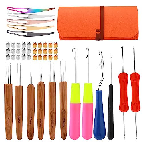 Dreadlock-Häkelnadel, 48-teiliges Dreadlock-Häkelnadel-Set, 6 Dreadlock-Häkelnadeln, gebogene Knüpfnadeln unterschiedlicher Größe, Häkelnadel zum Haarflechten mit Etui und Dreadlocks-Werkzeug Dreadlock-Häkelnadel, 48-teiliges Dreadlock-Häkelnadel-Set, 6 Dreadlock-Häkelnadeln, gebogene Knüpfnadeln unterschiedlicher Größe, Häkelnadel zum Haarflechten mit Etui und Dreadlocks-Werkzeug von Ruasol