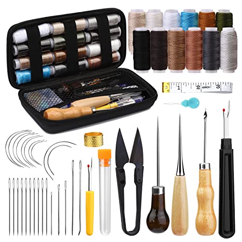 Leder-Nähset, Polsterreparaturset, 48-teiliges Hochleistungs-Nähset mit Nähnadeln, Nähahle, Nahttrenner, Nähgarn für Reparaturen, Handnähen, DIY-Lederhandwerk Leder-Nähset, Polsterreparaturset, 48-teiliges Hochleistungs-Nähset mit Nähnadeln, Nähahle, Nahttrenner, Nähgarn für Reparaturen, Handnähen, DIY-Lederhandwerk von Ruasol