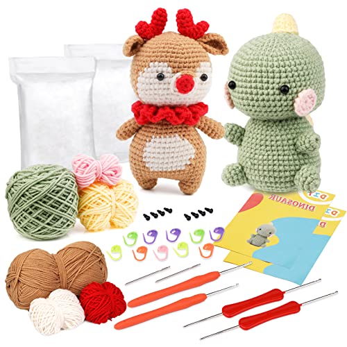 Ruasol Häkelpaket für Anfänger, Häkelpaket mit Garn, DIY-Häkelpaket für Anfänger, Häkelnadeln, Schritt-für-Schritt-Anleitungsvideo, Häkel-Starter-Kit für DIY-Bastelkunst, Hirsch und Dinosaurier Ruasol Häkelpaket für Anfänger, Häkelpaket mit Garn, DIY-Häkelpaket für Anfänger, Häkelnadeln, Schritt-für-Schritt-Anleitungsvideo, Häkel-Starter-Kit für DIY-Bastelkunst, Hirsch und Dinosaurier von Ruasol