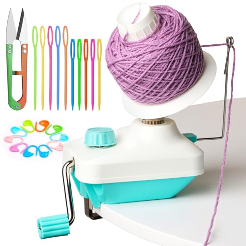 Ruasol Wollwickler, Wollwickler Garnwickler, handbetriebener, einfach zu installierender Garnkuchenwickler-Spinner, Strickgarnrolle mit Garnnadel-Set zum Häkeln, der Helfer für Strickliebhaber von Ruasol