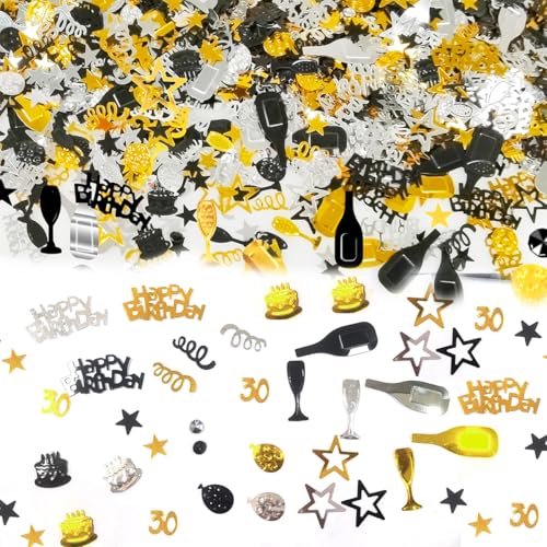 Ruayia 1000PCS Konfetti 30 Geburtstag Deko, Dekoration Set, Partydekoration,Frauen Männer Confetti für Jubiläen, Geburtstage, Partys, Tischdeko - GoldSchwarz von Ruayia