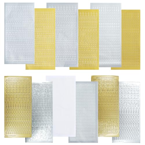 Ruayia 12 Blatt Buchstaben Zahlen Aufkleber, Wachsbuchstaben FüR Kerzen, Selbstklebende Gold, Silber, Alphabet Zahlenaufkleber für Hochzeiten Geschenkverpackungen Partys Einladungen Grußkarten von Ruayia