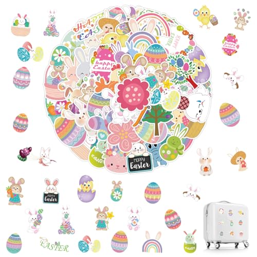 Ruayia 50 Stück Oster Transfer Aufkleber, Ostereier Osterhasen Aufkleber Ostern Deko, Rub On Sticker Ostern für DIY Glas Holz Möbel Scrapbooking Osterngeschenke, Möbel Glas Holz Osterdeko von Ruayia