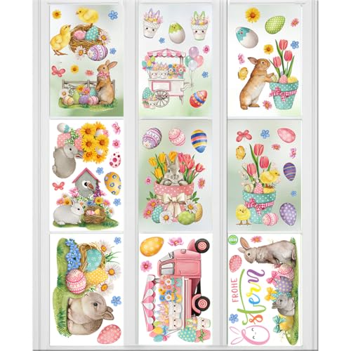 Ruayia 9 Stück Oster Transfer Aufkleber, Ostereier Osterhasen Aufkleber Ostern Deko, Rub On Sticker Ostern für DIY Glas Holz Möbel Scrapbooking Osterngeschenke, Möbel Glas Holz Osterdeko-Stil 1 von Ruayia