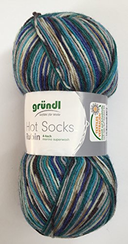 Gründl Hot Socks Rubin, 7 tolle Farben, Merino Sockenwolle + Bambus, 100 g Knäuel, 4-Fach, kuschelweich auch hervorragend für Tücher geeignet. (06) von Rubin