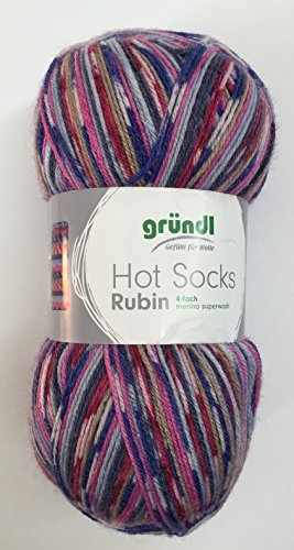 Gründl Hot Socks Rubin, 7 tolle Farben, Merino Sockenwolle + Bambus, 100 g Knäuel, 4-Fach, kuschelweich auch hervorragend für Tücher geeignet. (03) von Rubin