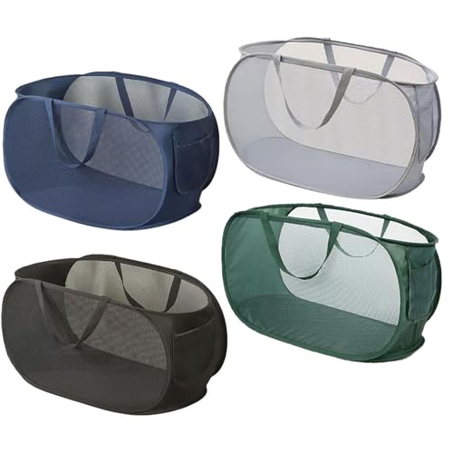 Rubruan Pop-up-Wäschekorb, Netzstoff, langlebige Griffe, zusammenklappbare Wäschekörbe, faltbar, für Waschküche, Studentenwohnheim, Grau, Schwarz, Marineblau, Grün, 4 Stück Rubruan Pop-up-Wäschekorb, Netzstoff, langlebige Griffe, zusammenklappbare Wäschekörbe, faltbar, für Waschküche, Studentenwohnheim, Grau, Schwarz, Marineblau, Grün, 4 Stück von Rubruan