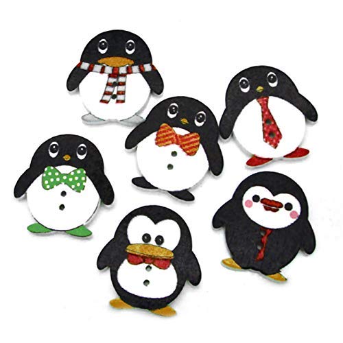 Ruby569y 50 Stück Cartoon-Pinguin-Deko-Knöpfe aus Holz, bemalte Knöpfe mit 2 Löchern für Bastelarbeiten, Kinderhandarbeiten, Bastelarbeiten, Scrapbooking, Karten, Dekoration Zubehör von Ruby569y