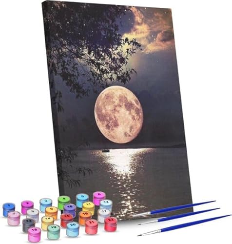 Rubye® Malen nach Zahlen Erwachsene und Kinder [40 cm x 50 cm] - DIY Ölgemälde Leinwand Set - Inklusive Pinsel, Staffelei und Farben - Full Mond [Ohne Rahmen] von Rubye