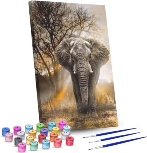Rubye® Malen nach Zahlen Erwachsene und Kinder [40 cm x 50 cm] - DIY Ölgemälde Leinwand Set - Inklusive Pinsel, Staffelei und Farben - Mächtiger Elefant [Ohne Rahmen] von Rubye