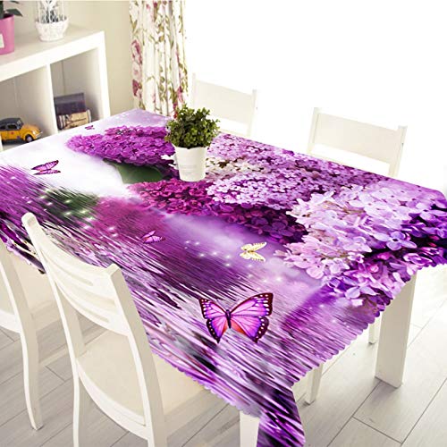 Rubyia Abwaschbare Tischdecke, Fleckabweisend Table Cloth Kirschblüten Schmetterling Gemustert, Polyester, Lila, 140 x 140 cm von Rubyia