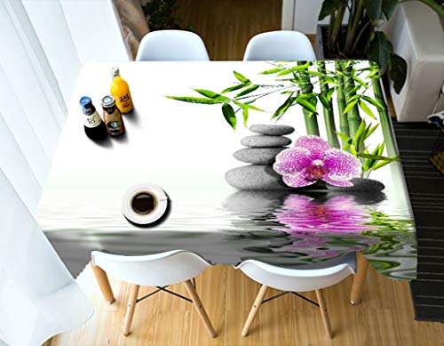 Rubyia Tablecloth Decor Table, Wasserabweisend Tischdecks Zen Blume und Bambus Pattern, Polyester, Grün Fuchsie Weiß, 85 x 85 cm von Rubyia