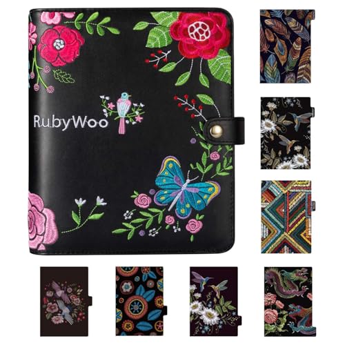 Rubywoo Tagebuch Reisen Komposition Notizbuch Runder Ringbuch-Knopf Filofax Planer Veranstalter Persönliches Memo (Stickerei, A5) von Rubywoo