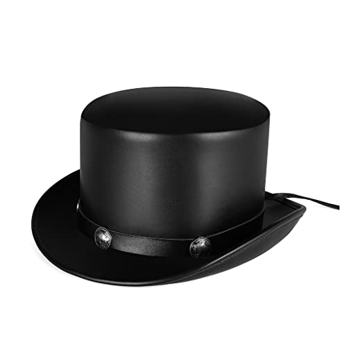 Rudiaoa PU Leder Gentleman Hut Punk für Halloween Party Bühne Kostüm Cosplay Retro Round TopTopper Hut Zubehör von Rudiaoa