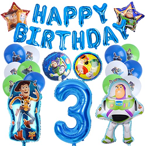 23 Pcs Story Geburtstagsdeko Luftballon, Buzz Geburtstag Deko 3 Jahre, Story Party Dekoration Kindergeburtstag, Banner Happy Birthday, Buzz Luftballons Helium 3, Junge Geburtstag Deko Set von Ruenie