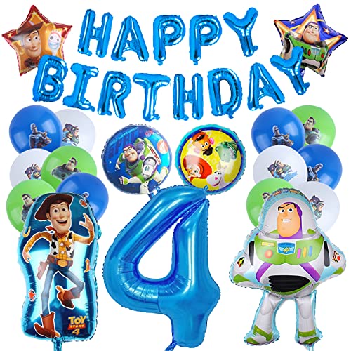 23 Pcs Story Geburtstagsdeko Luftballon, Buzz Geburtstag Deko 4 Jahre, Story Party Dekoration Kindergeburtstag, Banner Happy Birthday, Buzz Luftballons Helium 4, Junge Geburtstag Deko Set von Ruenie