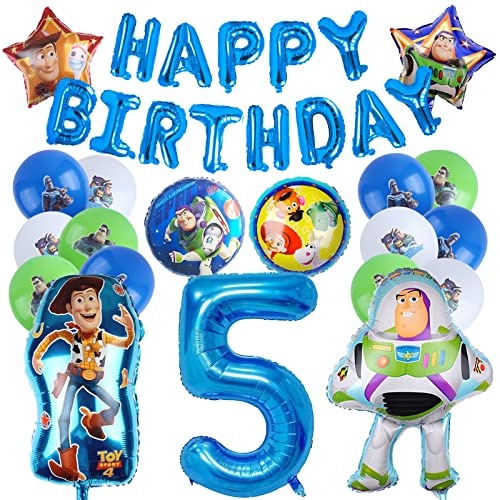 23 Pcs Story Geburtstagsdeko Luftballon, Buzz Geburtstag Deko 5 Jahre, Story Party Dekoration Kindergeburtstag, Banner Happy Birthday, Buzz Luftballons Helium 5, Junge Geburtstag Deko Set von Ruenie