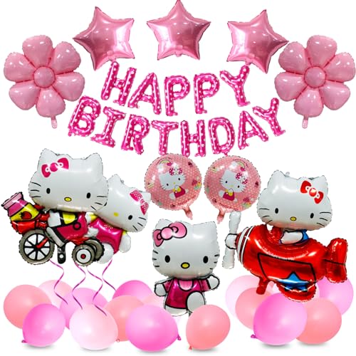 32 Pcs Kitty Geburtstagsdeko, Kitty Luftballon Geburtstag, Helium Luftballon Kitty, Kitty Folien Ballon, Geburtstagsdeko Mädchen Hello, Kitty Ballon Deko Geburtstag, Kitty Party Deko Set von Ruenie