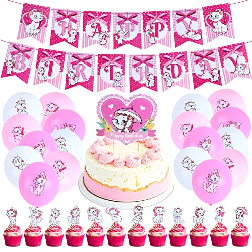 34 Pcs Marie Cat Geburtstag Deko, Aristocats Marie Geburtstag, Marie Cat Luftballon, Marie Aristocats Luftballon, Aristocats Marie Geburtstag Deko Mädchen, Marie Cat Cake Topper Banner Luftballon Set von Ruenie