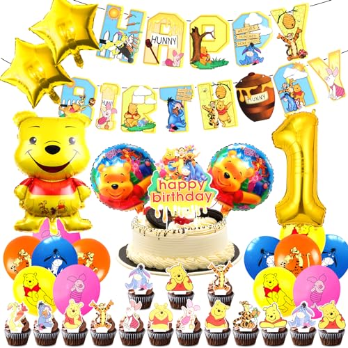 37 Pcs Winnie Pooh Geburtstagsdeko 1 Jahr Junge, Winnie Pooh Luftballons Geburtstag, Tortendeko Geburtstag Junge, Winnie Pooh Tortendeko, Winnie Pooh Geburtstag Deko 1 Jahr Alt von Ruenie