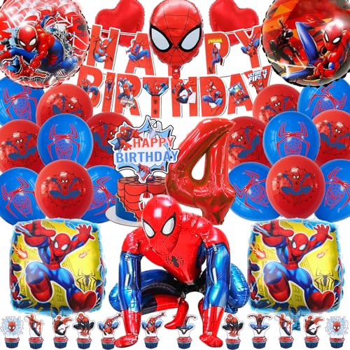 Spiderma Geburtstagsdeko 4 Jahre, Spiderma Luftballons, Spiderma Luftballons 4 Jahre, Spiderma Party Deko Junge Set, Spiderma Dekoration Kindergeburtstag, Spiderma Cake Decoration von Ruenie
