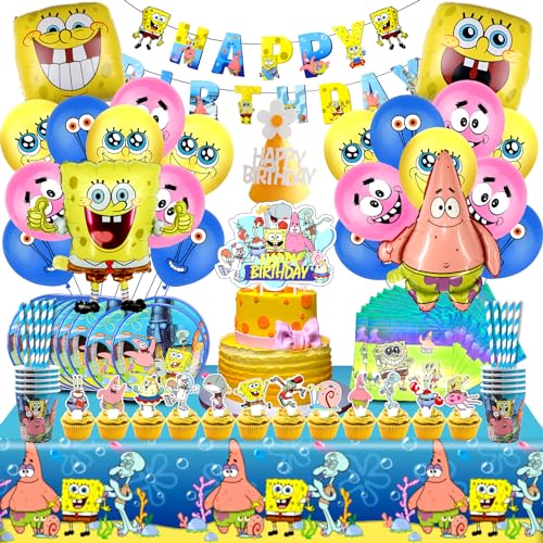 Sponge Geburtstag Deko, Sponge Geburtstagsdeko Luftballon, Helium Ballon, Sponge Party Teller Und Becher, Sponge Deko Torte, Servietten Geburtstag, Sponge Tischdecke, Party Deko Kindergeburtstag von Ruenie