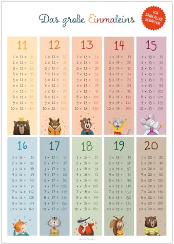 Rüsselfuchs 1x1 Poster - Das Große Einmaleins - Zahlenreihen 11 bis 20 - Lernposter für Kinder - Mathe Übung für die Schule - großes 1x1 Lernen - Zahlen Plakat - Poster DIN A3 Rüsselfuchs 1x1 Poster - Das Große Einmaleins - Zahlenreihen 11 bis 20 - Lernposter für Kinder - Mathe Übung für die Schule - großes 1x1 Lernen - Zahlen Plakat - Poster DIN A3 von Rüsselfuchs