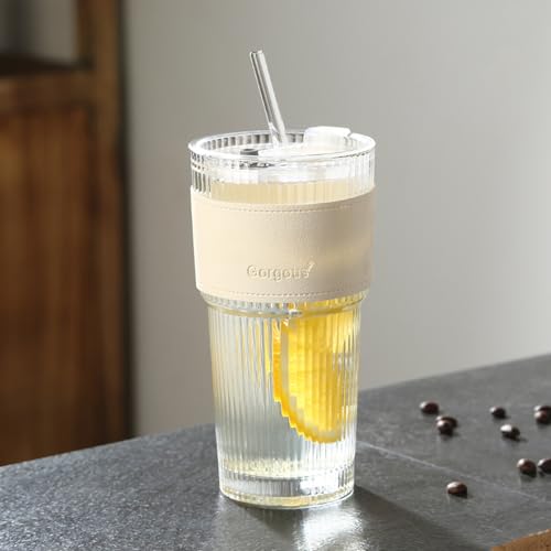 Rufevee Hoch Profil horizontale Glas Stroh Vertikale Tasse mit Deckel Wasser Tasse Iced Americano Latte Cup von Rufevee
