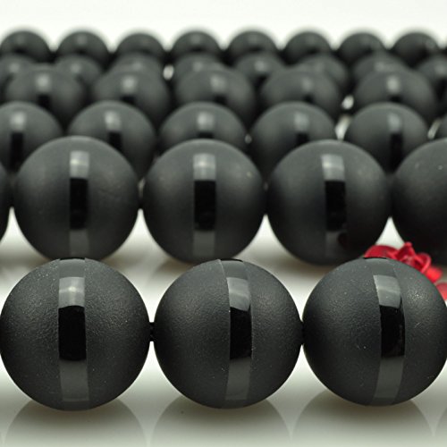 6 mm 8 mm 10 mm 12 mm 14 mm 16 mm Naturstein-Perlen rund schwarz matt Onyx schwarze Linie Agata-Perlen für DIY Schmuckherstellung Halskette Armband (12 mm) von Rui Long