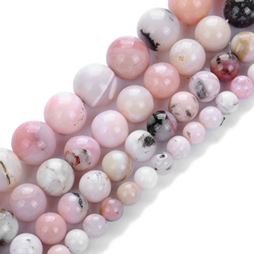 Echte, natürliche, glatte, runde rosafarbene Puder-Opal-Edelstein-Perlen, lose Perlen zur Schmuckherstellung, ca. 39,4 cm (rosa Puderopal, 8 mm) von Rui Long