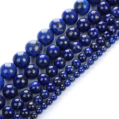 Echte natürliche, glatte, runde blaue Lapislazula-Edelstein-Perlen, lose Perlen zur Schmuckherstellung, ca. 39,4 cm (blauer Lapis, 8 mm) von Rui Long