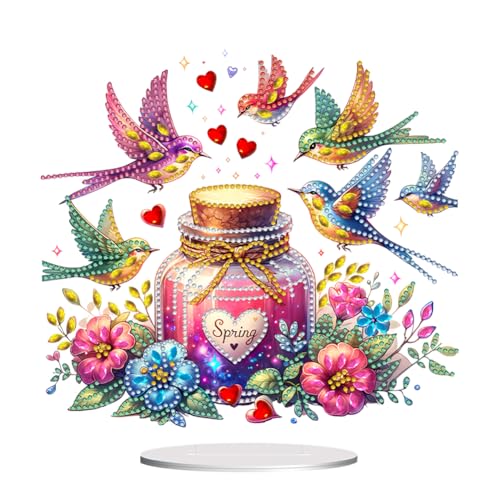 RuiDay DIY Diamond Painting Tisch Deko Kolibri-Blumen, Diamant Malerei Stehend Kunst Set, 8D Diamant Painting Kolibri-Blumen Tischdeko, Festliches Geschenk Hausgeschenk von RuiDay