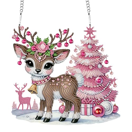 RuiDay DIY Diamond Painting Weihnachten Dekorieren, Diamant Painting Anhänger Türkranz Kits mit Kette, Diamond Painting Weihnachten Anhänger für Wand Und Eingang Dekorati (03) von RuiDay