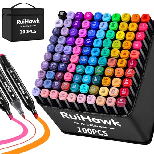 RuiHawk 100+2 Farben Alkohol Stifte Set, Meißel & Feine Verdoppelt Kunst Marker Filzstifte Set, 2 Sekunde Schnell Trocknende Alkohol Marker mit Anti-Seepage Abstandshaltern für Malerei, Design, Manga RuiHawk 100+2 Farben Alkohol Stifte Set, Meißel & Feine Verdoppelt Kunst Marker Filzstifte Set, 2 Sekunde Schnell Trocknende Alkohol Marker mit Anti-Seepage Abstandshaltern für Malerei, Design, Manga von RuiHawk