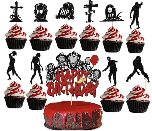 11 Stück Halloween Tortendeko Grabstein Zombie Grauenhaft Cupcake Toppers Grabstein Skelett Zombie Kuchen Deko für Happy Halloween Thema Geburtstag Party Kuchen Dekorationen Schwarz (11, schwarz) von Ruiaqer