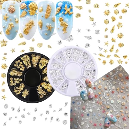 2 Boxen Sommer Muschel Nagelkunst Charms+2Pcs 3D Muschel Seestern Nail Art Sticker,Gold und Silber Strand Ozeannieten Nagelschmuck,Ozean Thema Nagel Steinchen für Frauen Acryl Nagel Ozean 2 Boxen Sommer Muschel Nagelkunst Charms+2Pcs 3D Muschel Seestern Nail Art Sticker,Gold und Silber Strand Ozeannieten Nagelschmuck,Ozean Thema Nagel Steinchen für Frauen Acryl Nagel Ozean von Ruiaqer