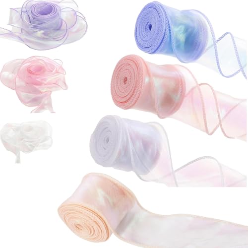 4 Rollen Chiffonband - Schillerndes Organzaband - Geschenkband - Schleifenband, Schimmernd und Transparent, Dekoband für Hochzeitsstrauß,Schleifen,Kränze,Hochzeit Dekoration 4 Rollen Chiffonband - Schillerndes Organzaband - Geschenkband - Schleifenband, Schimmernd und Transparent, Dekoband für Hochzeitsstrauß,Schleifen,Kränze,Hochzeit Dekoration von Ruiaqer