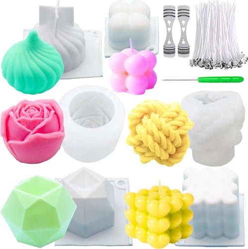 6Pcs Kerzenform Bubble Kerzen Kit, 3D DIY Silikonform Kerzen-Gießen Formen und Kerzendocht Set, GarnBall Rose Kerzenformen zumGießen als Heimdekorationen, DIY Duftkerze, Seife von Ruiaqer