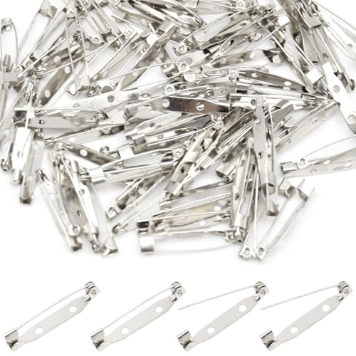 RuiDee 100 Stück Bar Pin Back 32 mm Brosche Pin Rückseite Metall Rückseite Broschen Bar Schmuck Pins Verriegelungsstift Rückseite Verschluss für Abzeichen DIY Handwerk Namensschilder (32 mm/DIY) von Ruidee