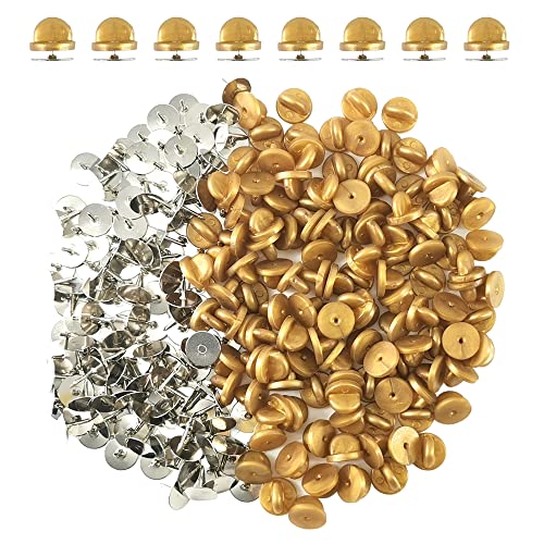 Ruidee 200Pcs/100 Paare Tie Tack Pin Backs mit Blank Pins, Bindungs Heftklammer Kupplungs Schmetterlings Gummibolzen Rückseiten Halter Wiedereinbau （Gold） von Ruidee