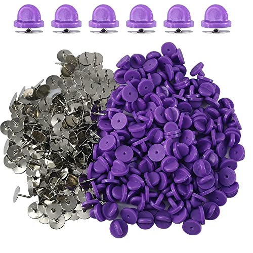 Ruidee 200Pcs/100 Paare Tie Tack Pin Backs mit Blank Pins, Bindungs Heftklammer Kupplungs Schmetterlings Gummibolzen Rückseiten Halter Wiedereinbau （Lila） von Ruidee