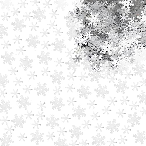 Ruidee 60 g Schneeflocken-Konfetti, PET-Tischkonfetti, silberfarbene Weihnachtsdekoration, 13 mm, 15 mm, Schneeflocke für Weihnachten, Tisch, Urlaub, Party, DIY Handwerk (SXH/Silber) von Ruidee