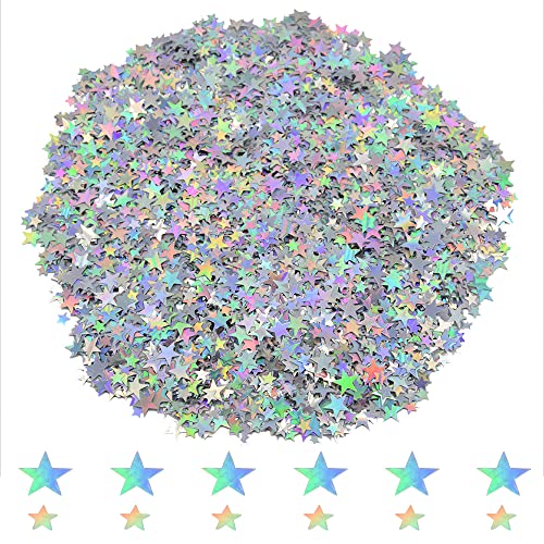 Ruidee 60g Stern Konfetti Holografische Tisch Streudeko Sterne Glitter Konfetti Deko Metallisch Folie Sterne Pailletten für Geburtstag Hochzeit Party Dekorationen (DXX/Colour Silver) von Ruidee