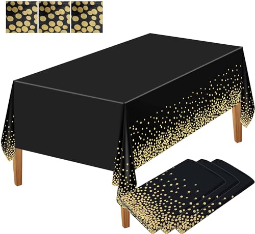 3 Packung Party Tischdecke Kunststoff Tischdecke goldene Punkte Konfetti Einweg Tischdecke rechteckige Party Tischdecke für Picknick Babyparty Geburtstag,Schwarz und Gold,137 x 274 cm 3 Packung Party Tischdecke Kunststoff Tischdecke goldene Punkte Konfetti Einweg Tischdecke rechteckige Party Tischdecke für Picknick Babyparty Geburtstag,Schwarz und Gold,137 x 274 cm von Ruikcoll