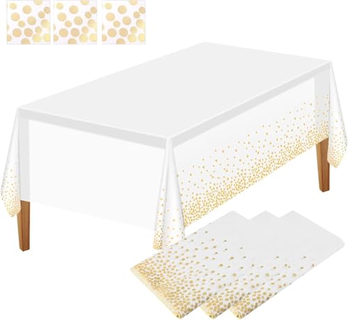 3 Packung Party Tischdecke Kunststoff Tischdecke goldene Punkte Konfetti Einweg Tischdecke rechteckige Party Tischdecke für Picknick Babyparty Geburtstag,Weiß und Gold,137 x 274 cm 3 Packung Party Tischdecke Kunststoff Tischdecke goldene Punkte Konfetti Einweg Tischdecke rechteckige Party Tischdecke für Picknick Babyparty Geburtstag,Weiß und Gold,137 x 274 cm von Ruikcoll