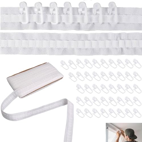 Gardinenband Kräuselband, Faltenband Falten, Abnehmbar Gardinenband, mit 50 Stück Vorhanghaken, für Vorhängen, Hängenden Tüchern und Duschvorhängen, 30m x 2,5cm, Weiß Gardinenband Kräuselband, Faltenband Falten, Abnehmbar Gardinenband, mit 50 Stück Vorhanghaken, für Vorhängen, Hängenden Tüchern und Duschvorhängen, 30m x 2,5cm, Weiß von Ruikcoll