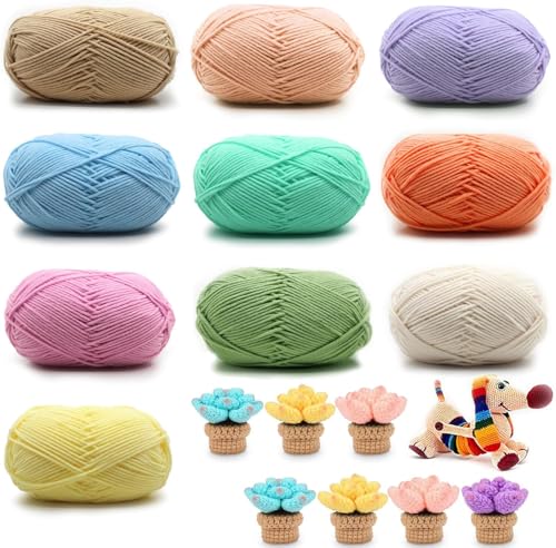 Häkelgarn, Handstrickgarn Baumwollgarn, Enthält Milchbaumwollgarn, für Häkeln und Kunsthandwerk, für Anfänger, Pflegeleichtes,10 Farben,10 Stück x 50g Häkelgarn, Handstrickgarn Baumwollgarn, Enthält Milchbaumwollgarn, für Häkeln und Kunsthandwerk, für Anfänger, Pflegeleichtes,10 Farben,10 Stück x 50g von Ruikcoll